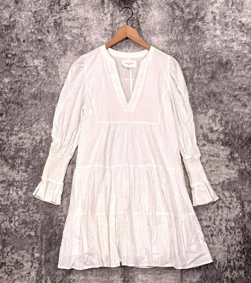 Tuckernuck Kenzo Mini Dress Small Womens Pomander Place White Swiss Dot Tiered